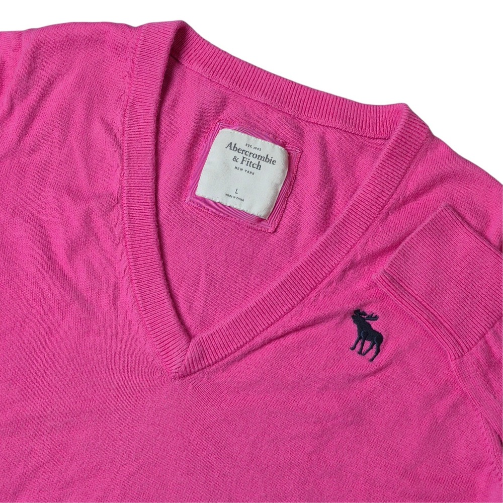 Abercrombie & Fitch Women's Large Pink V Neck Cotton Cashmere‎ Sweater